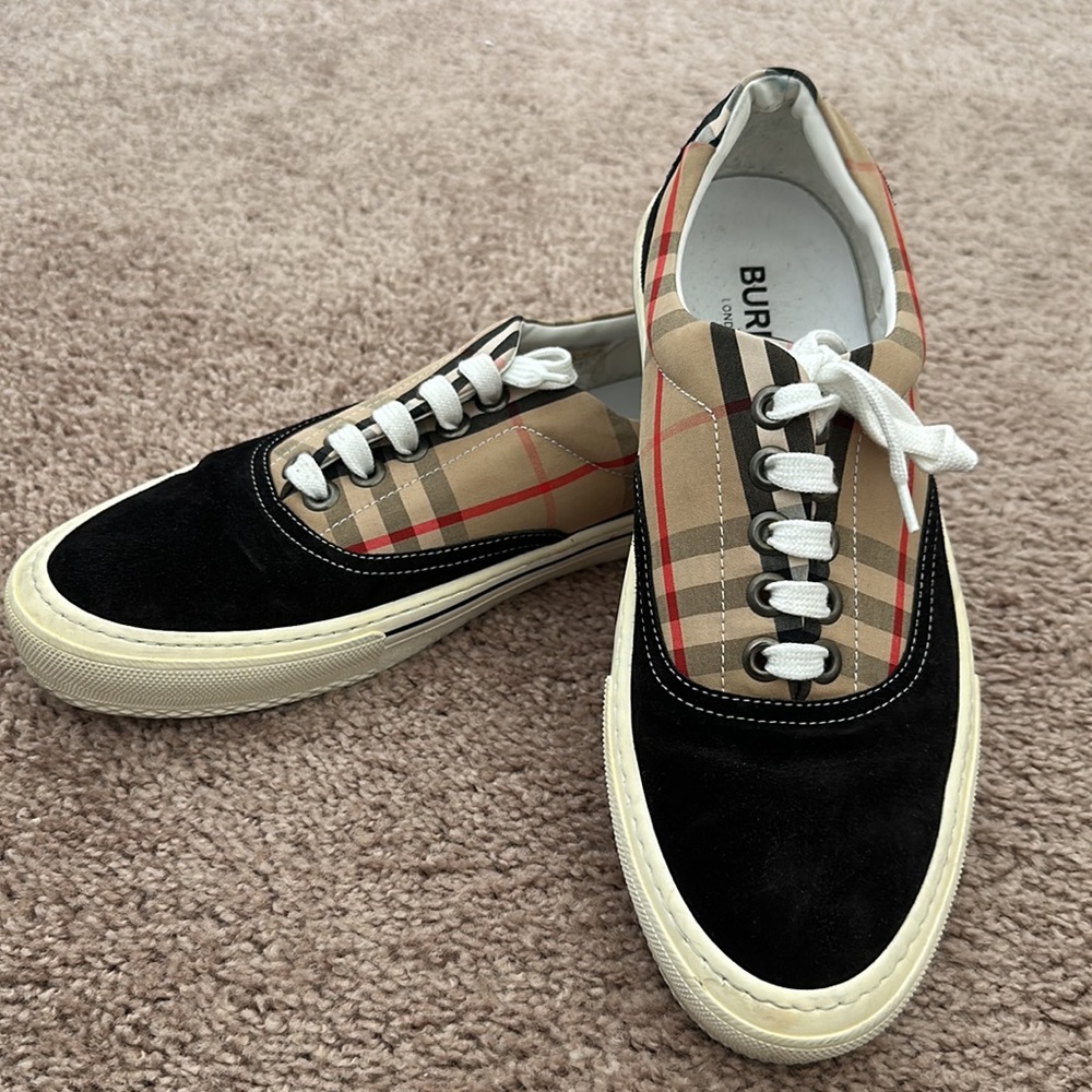 Burberry Men Wilson Vintage Check Canvas Low Top Sneaker Black Beige - Picture 4 of 4